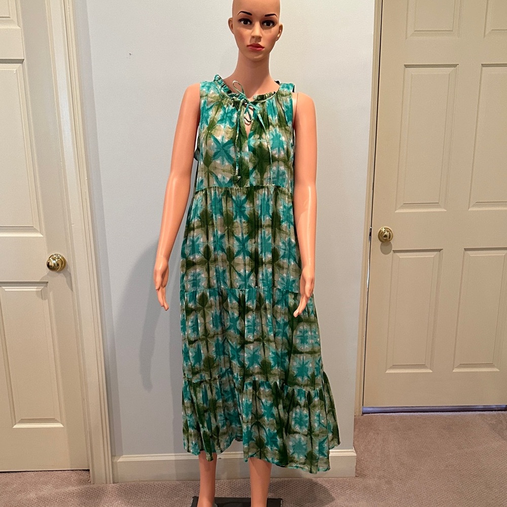 Green pattern Sleeveless Maxi Dress